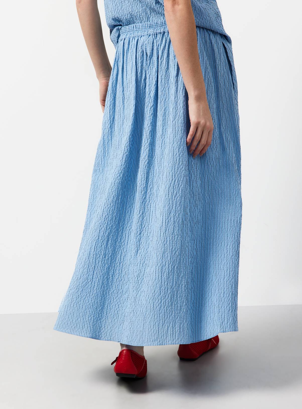 Blue Stripe Print Cotton Full Midaxi Co-ord Skirt 14 - Image 4